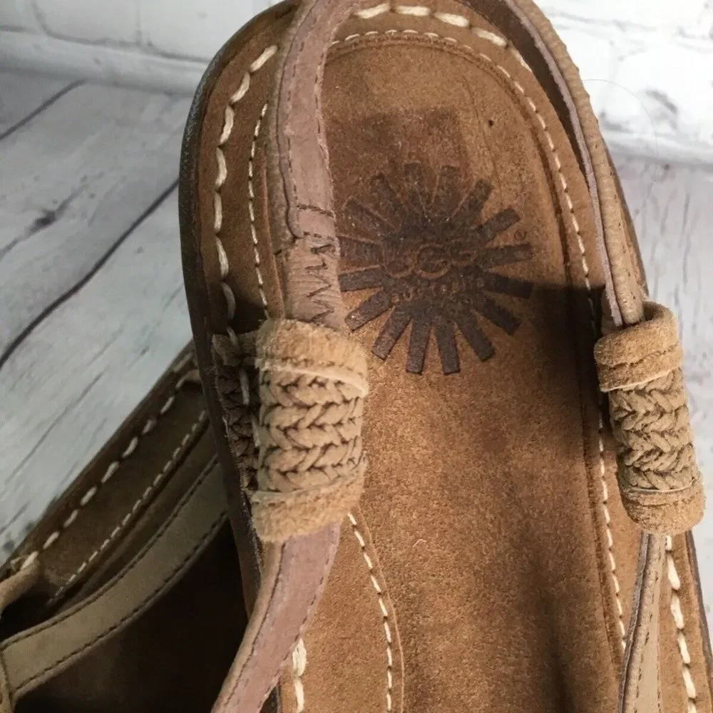 UGG 3146 Strappy Slingback Jute Wedge Sandals Women Size‎ 9 Brown Nubuck/Leather